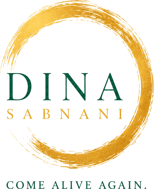 Dina Sabnani logo with gold ensō circle and emerald wordmark
